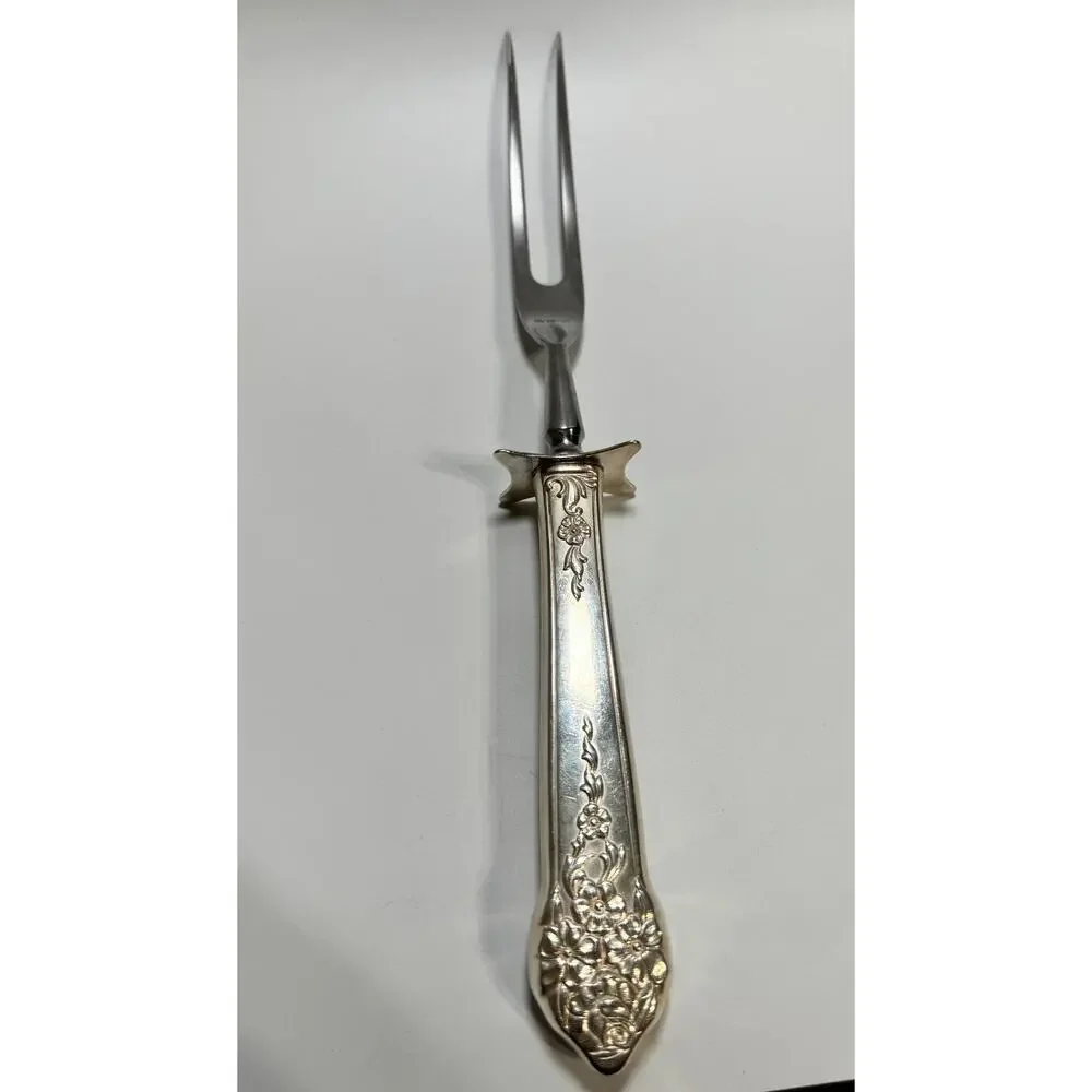 National Prince Edward 3 Pc Carving Set Silver Plate Knife‎ Fork Steel